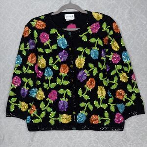 Vtg Just B Cardigan Sweater Women M Floral Sequin Embroidery Spring Grandmacore